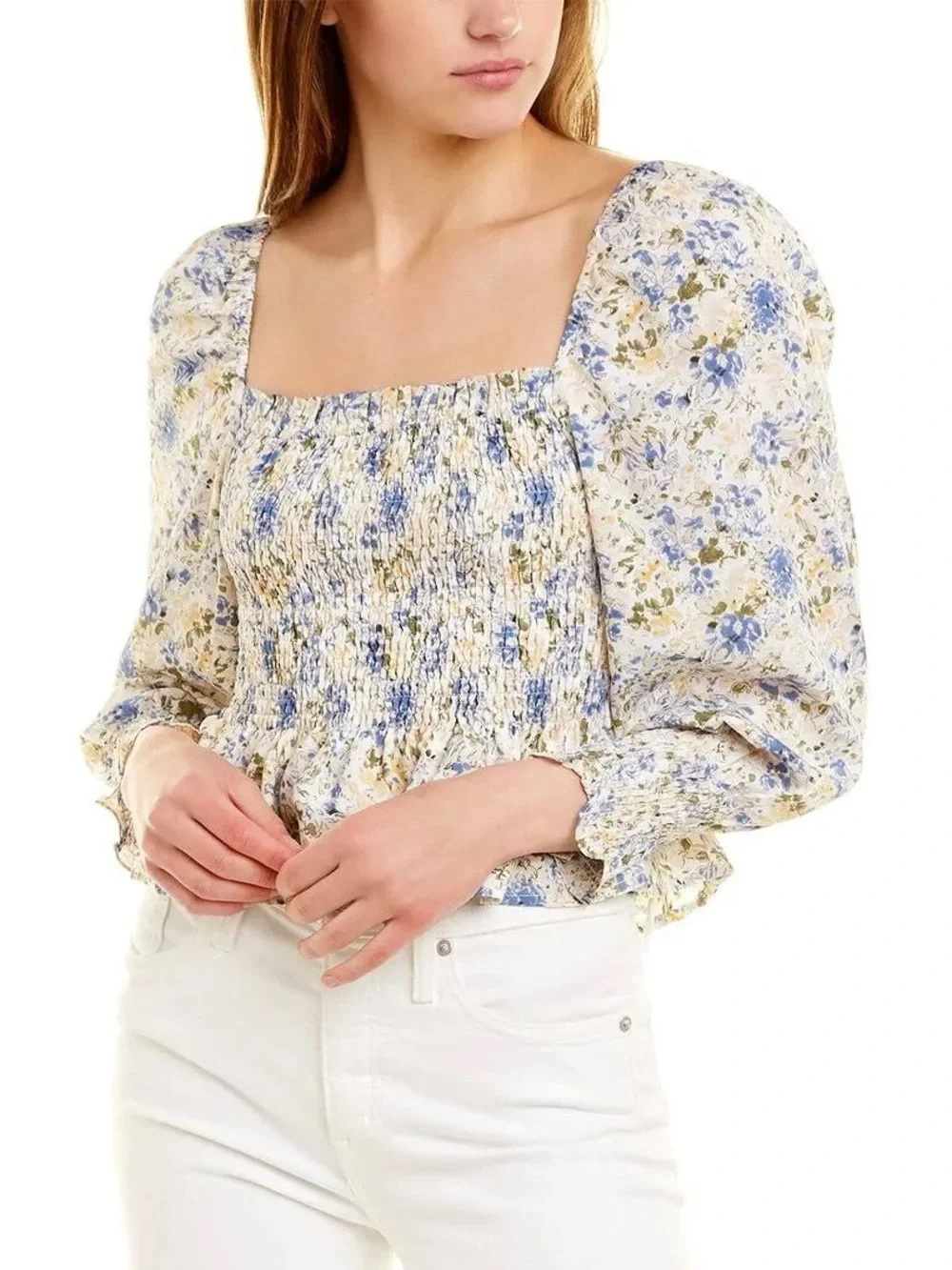 En Saison Blue & White Floral Top Size Small - Picture 2 of 7
